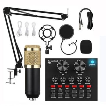 BM800+V8 Sound Card Set: Studio Condenser Mic for Singing - 1