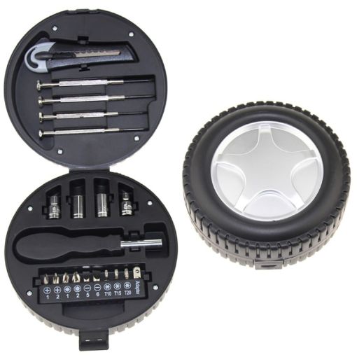 Tire Shaped 20-in-1 Tool Set for Home Hardware Utility (Black) - 1
