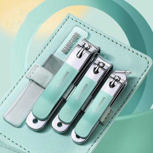 4pcs Stainless Steel Nail Knife Set with Rotating Bag - Matcha Green - 1