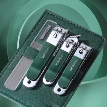 4pcs Stainless Steel Nail Knife Set with Portable Bag, Dark Green - 1