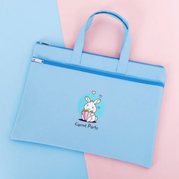 A4 Zipper Canvas File Bags - Little Rabbit Style Handbag (Tianlan) - 1