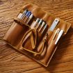 Retro Leather Pen Curtain Pencil Case with Key (Crazy Horse Brown) - 2
