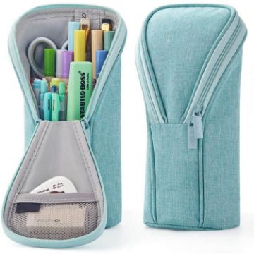 Portable Green Upright Pencil Case - Large Capacity Stationery Bag - 1
