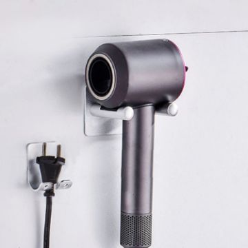 Wall Mounted Hair Dryer Holder Hole-Free Aluminum Shelf, Silver - 1