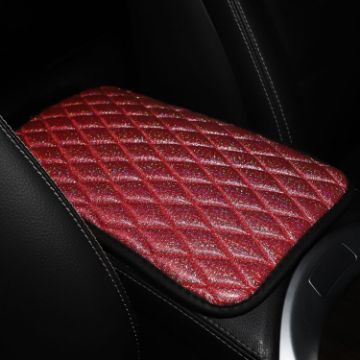 Red PU Leather Glitter Car Armrest Console Cover Mat 32x19cm - 1