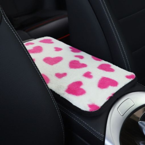Rose Red Plush Heart Car Center Console Cover Mat 32x19cm - 1