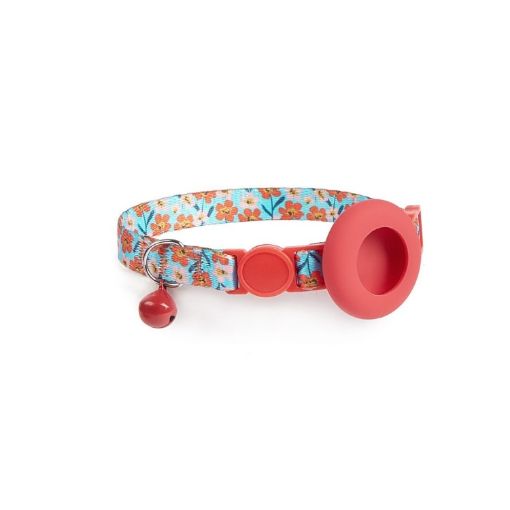 Red Flowers AirTag Pet Collar Holder Case with Bell & Safety Buckle - 1