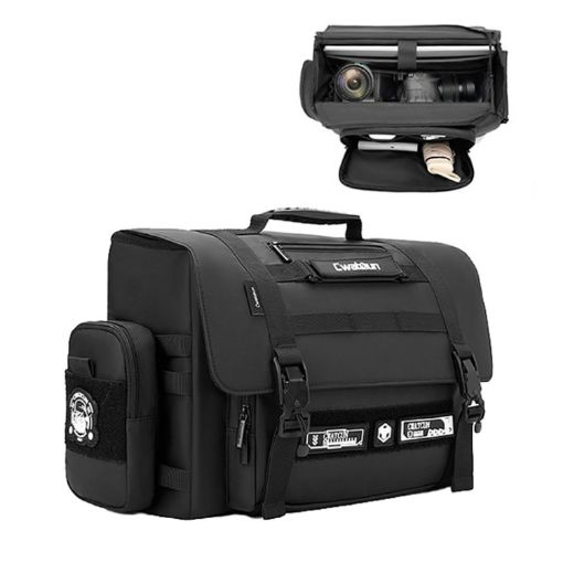 Cwatcun D115 Black Small Waterproof Leather DSLR Camera Bag - 1