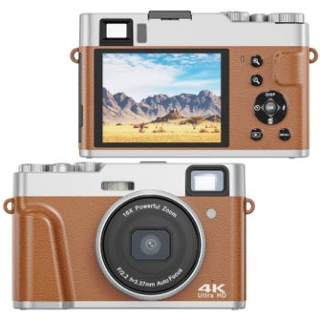 DC202L 2.8" 4K HD 16X Zoom Home SLR Camera, Brown, UK Plug - 1