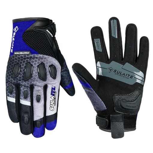 SULAITE Motorcycle Touch Screen Mesh Gloves, Size L (Black Blue) - 1
