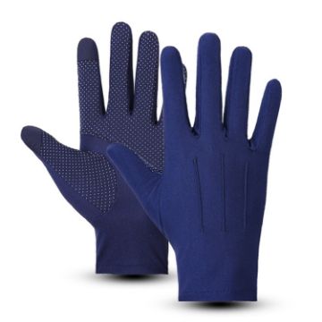 Men's Navy Full Finger Anti-UV Ice Silk Cycling Gloves - 1