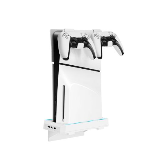 PS5 Slim Console Wall Rack with 3 USB2.0 Ports (White) - 1