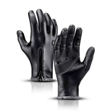 Kyncilor XL Black Winter Thermal PU Gloves, Touchscreen, Windproof - 1