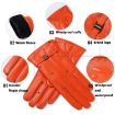 OZERO Women's Orange Red Sheepskin Gloves, Fleece Lined, Size M - 6