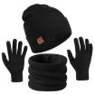 OZERO Black 3-In-1 Wool Set: Hat, Scarf & Gloves for Men & Women - 1