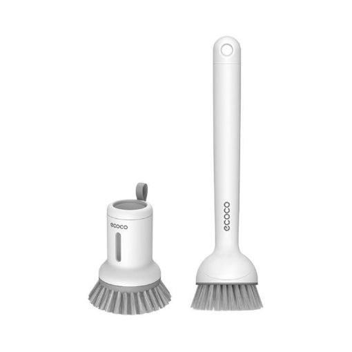 ecoco 2pcs Pot Washing Brush: Short & Long Handle, Simple White - 1