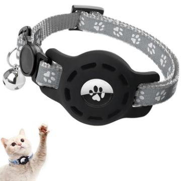 Gray Silicone AirTag Pet Collar Case with Bell & Reflective Features - 1