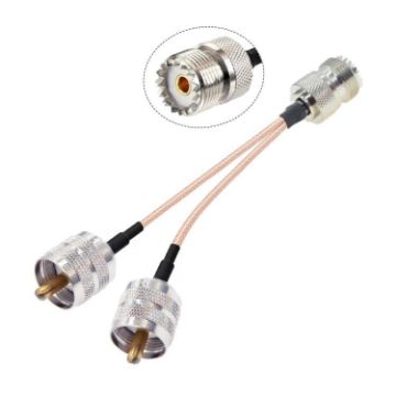 UHF Female to Dual UHF Male Adapter Cable SO239 to PL259Y 15cm - 1