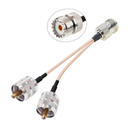 UHF Female to Dual Male Adapter Cable SO239 to PL259Y, 30cm - 1