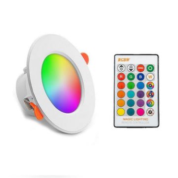 15W RGB+White Dimmable Ceiling Lamp with Remote, 220V Round Recessed - 1