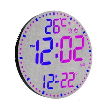 WiFi LED RGB Wall Clock: App Control, Alarm, Black Surface - 1