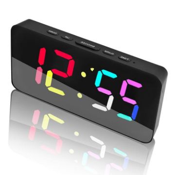 Dynamic RGB Alarm Clock: 11 Colors, 6 Brightness Levels (Black Shell) - 1