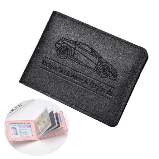 Women's Leather Driver License & Card Holder - 6 Slots (Black) - 1