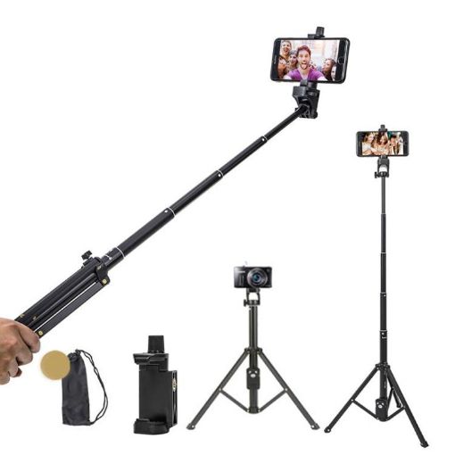 YUNTENG 1688L Selfie Stick Tripod with Bluetooth Remote, 16.5-77 Inch - 1
