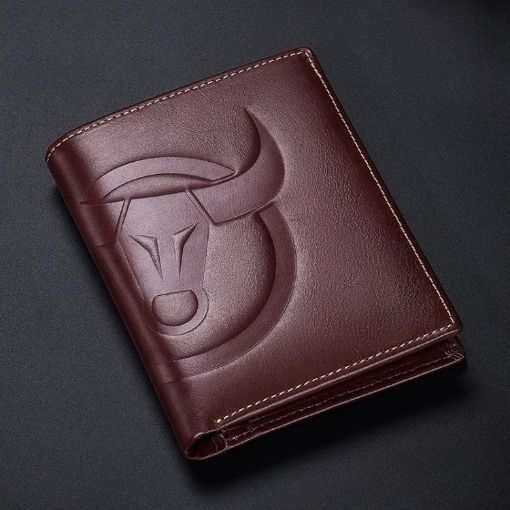 BULL CAPTAIN RFID Cowhide Wallet, Multiple Card Slots (Coffee Vertical) - 1