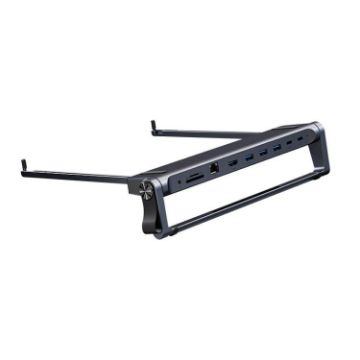 Aluminum 9-in-1 Hub Laptop Stand with PD Fast Charging & LAN Dock - 1