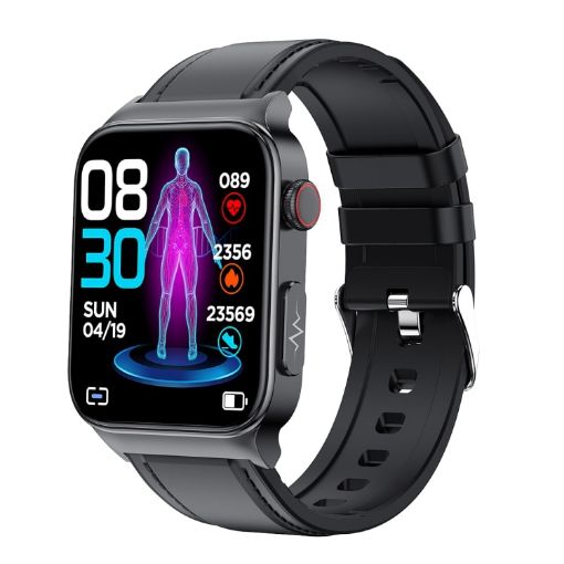 E500 1.83" HD Smart Watch ECG Monitoring & Blood Sugar, Black - 1