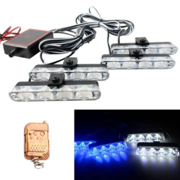 4 in 1 Car Grille Flash Lights 16 LEDs with Remote (White Blue) - 1