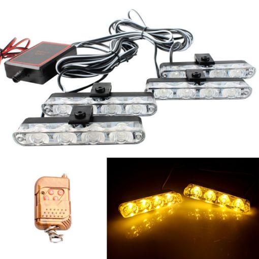 4 in 1 Car Grille Flash Lights with Wireless Remote (Yellow, 16 LEDs) - 1
