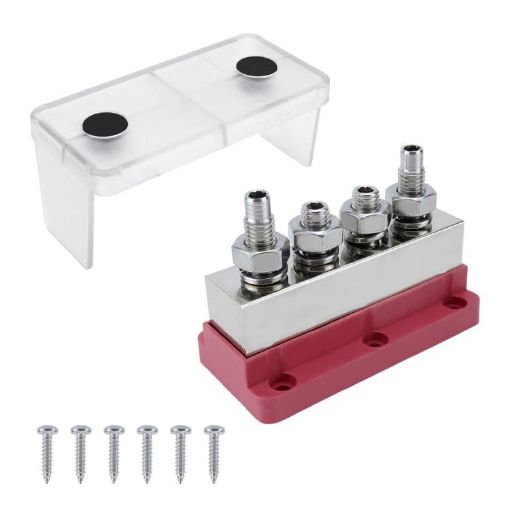 Red 600A Copper Busbar Terminal, Heavy Duty 4 Stud for RV Yacht - 1