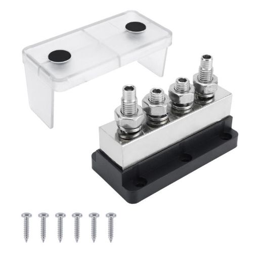 Black 600A RV Yacht Heavy Duty Copper Busbar Terminal 4 Stud Bolt - 1