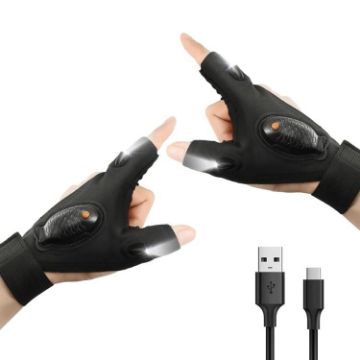 LED Light Gloves for Night Riding and Car Repair, Black, Both Hands - 1