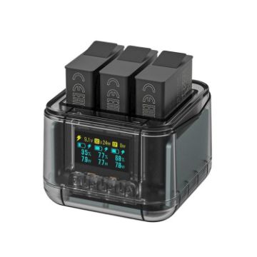 GoPro HERO13 Charger Dock with OLED Screen (Transparent Black) - 1