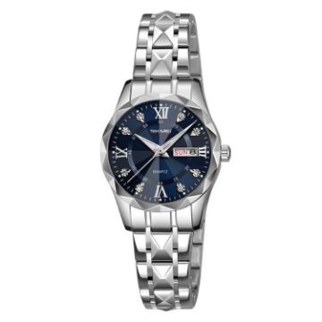 SKMEI Women's Silver Case Blue Dial Quartz Watch, Waterproof, Luminous - 1