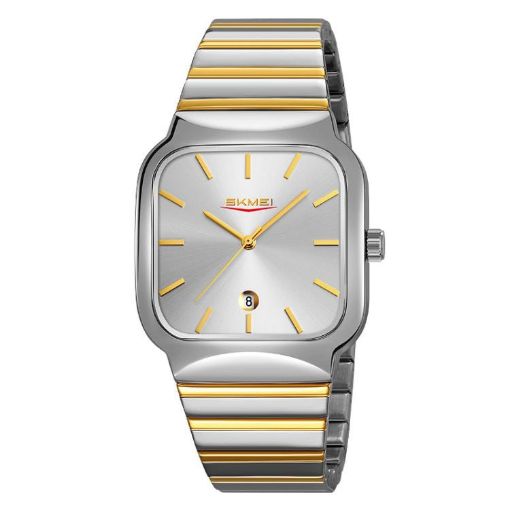 SKMEI 9361 Steel Strap Silver Gold Square Quartz Watch - 1