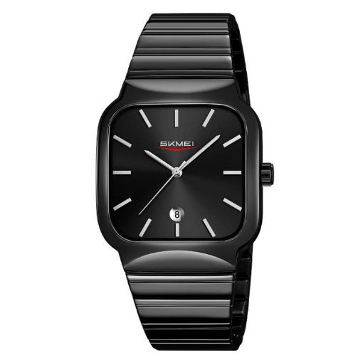 SKMEI 9361 Black Steel Strap Square Quartz Business Watch - 1