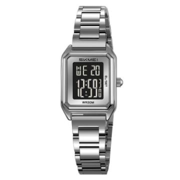SKMEI 2493 Women's Silver Case Black Electronic Square Watch - 1