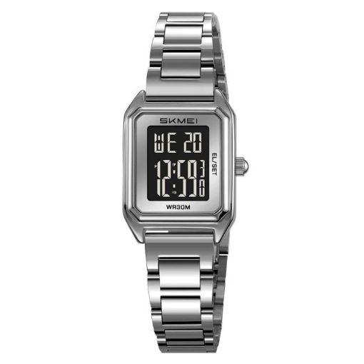 SKMEI 2493 Women's Silver Case Black Electronic Square Watch - 1