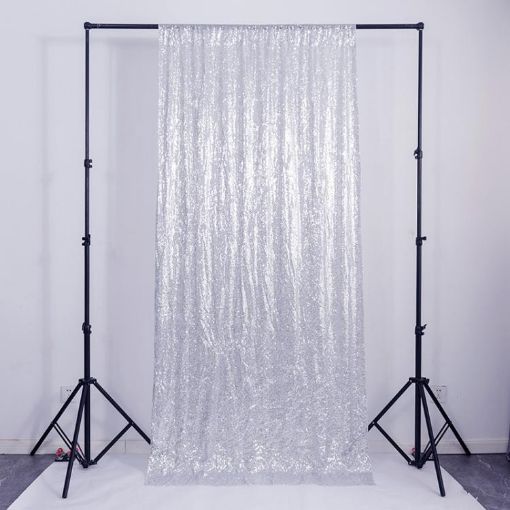 Silver 240x240cm Sequin Embroidered Curtains for Weddings & Events - 1