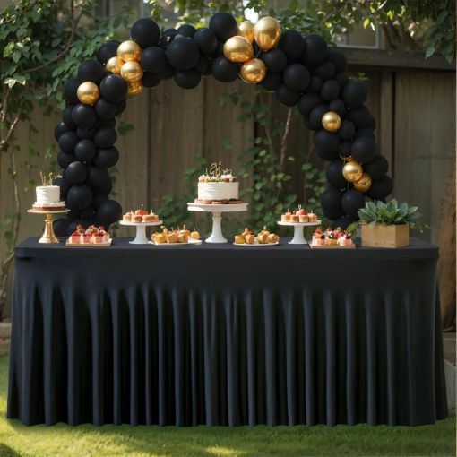 Black Spandex Table Skirt for 122x60x76cm Rectangle Tables - 1