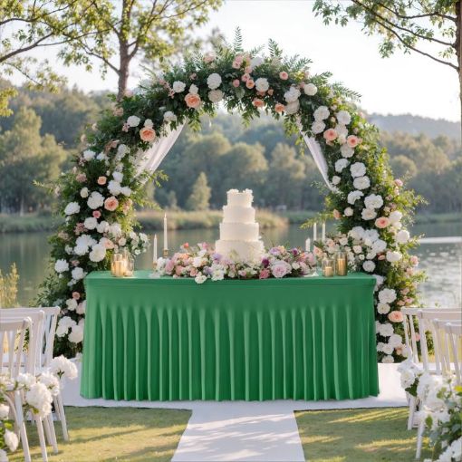Green Spandex Table Skirt 122x60x76cm for Weddings & Parties - 1