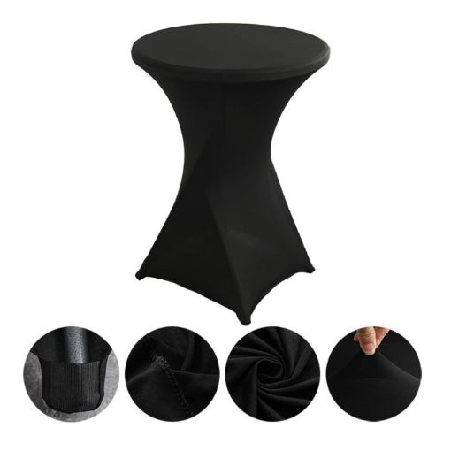 Black Stretch Polyester Cocktail Bar Table Cover 70x110cm - 1