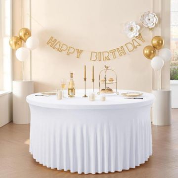 White 4FT Elastic Polyester Tablecloth Cover for Wedding & Party - 1