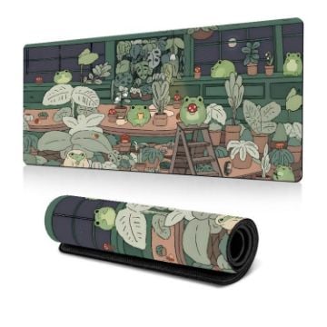 Cute Green Frog Mouse Pad - Non-Slip Rubber Base, 300x600x3mm - 1