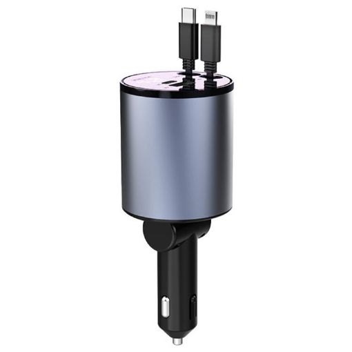 100W Metal Retractable Car Charger: 8 Pin + Type-C Cigarette Lighter - 1