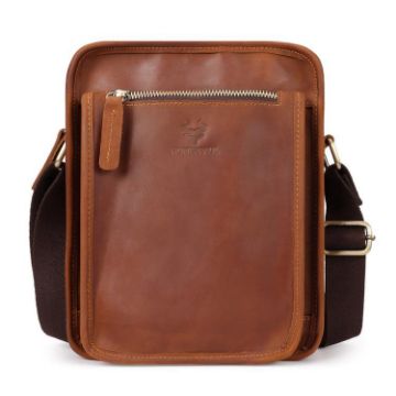 HUMERPAUL MH702 Men's Light Brown Leather Crossbody Shoulder Bag - 1